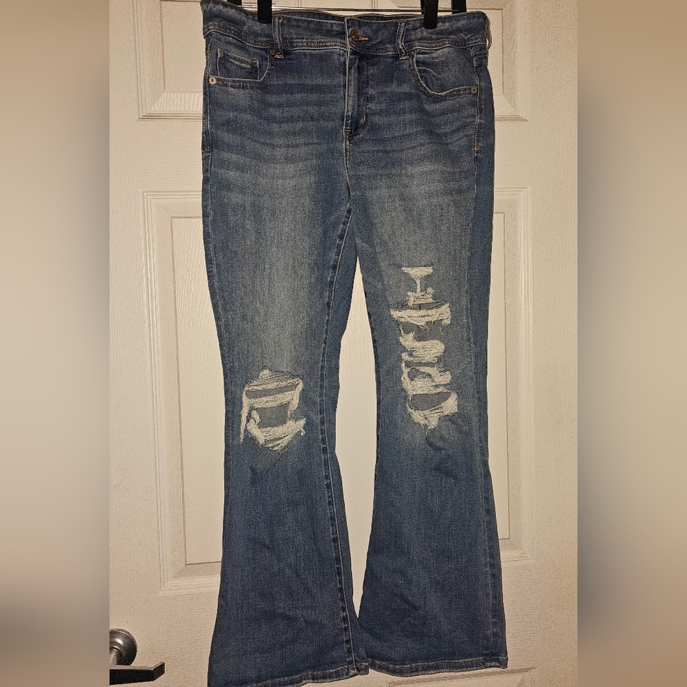 American Eagle Distressed Blue Flare Leg Women's Jeans